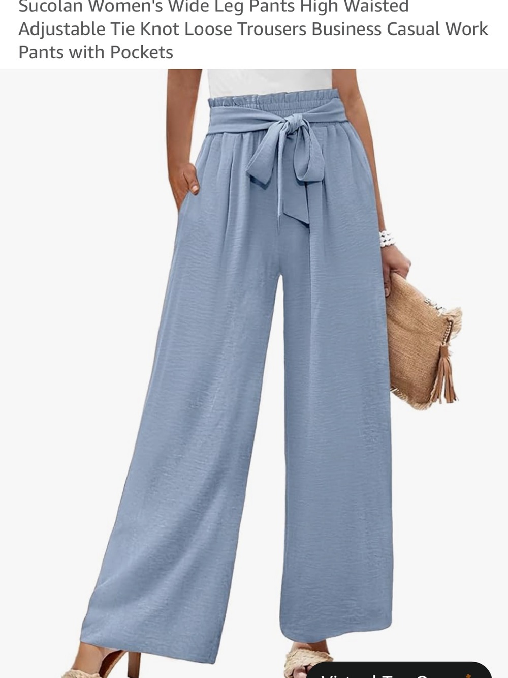High-Waist Wide Leg Tie-Waist Pants - Light Blue